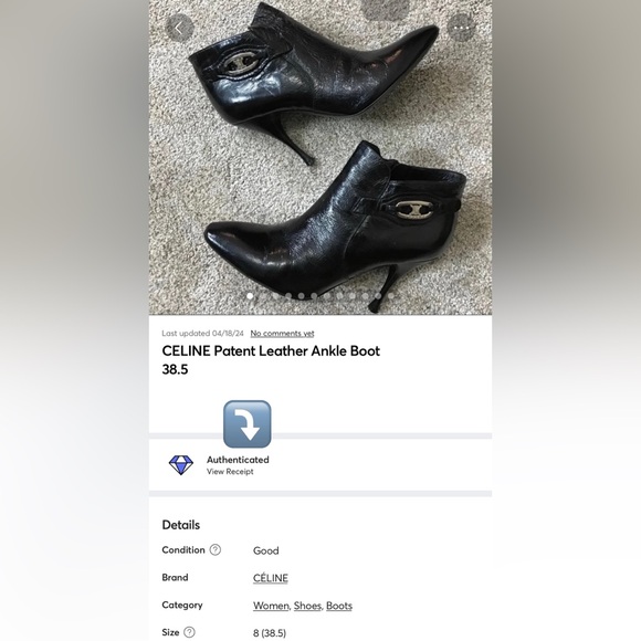 CELINE Patent Leather Ankle Boot 38.5 - Picture 2 of 15